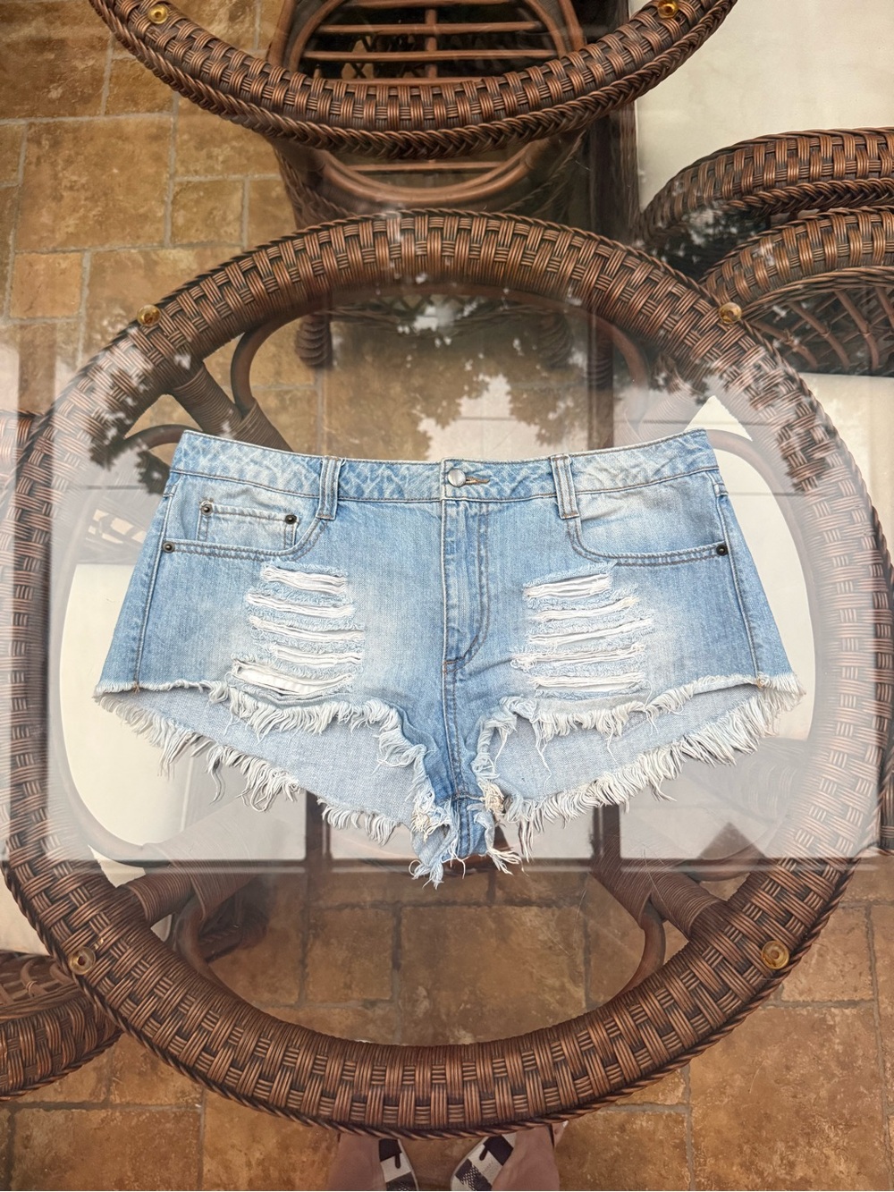 Forever 21 Light Blue Distressed Denim Cutoff Shorts